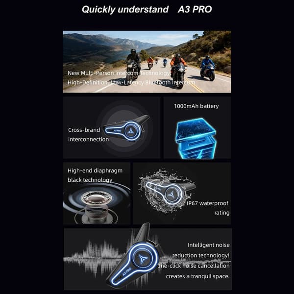 Hjälm Motorcykel Bluetooth Intercom Headset IP67 Vattentät 1000m räckvidd