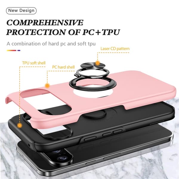 Til Pixel 10 Pro / Pixel 10 Deksel Hybriddeksel med Finger Ring - Rosa