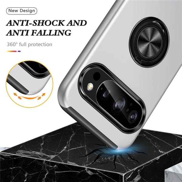 Til Pixel 10 Pro / Pixel 10 Deksel Hybriddeksel med Finger Ring - Silver