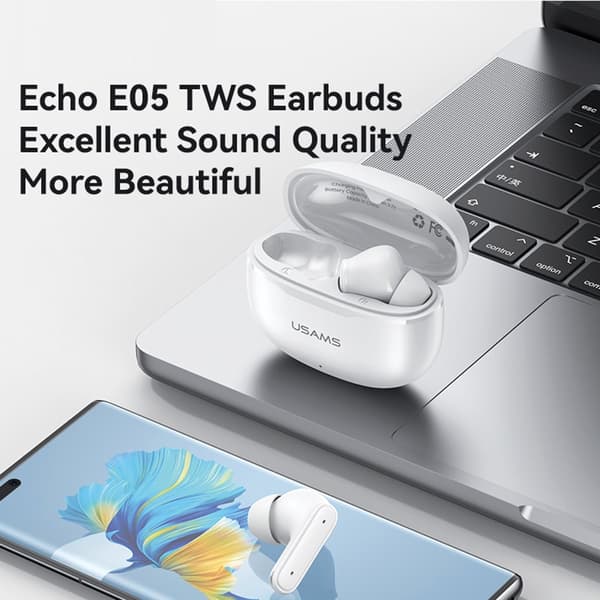 USAMS Echo E05 Trådlösa Hörlurar In-Ear Bluetooth dynamiska element - Vita