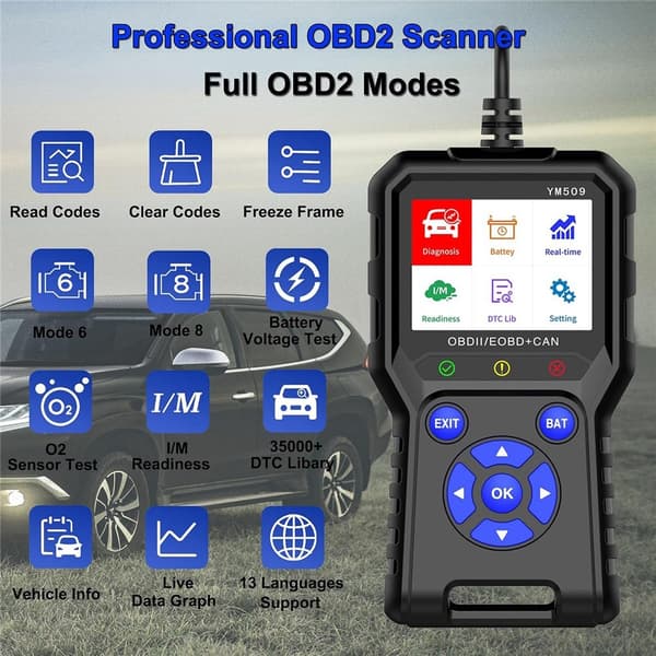 OBD2-fejlkodelæser til biler – Professionelt CAN OBDII/EOBD-værktøj