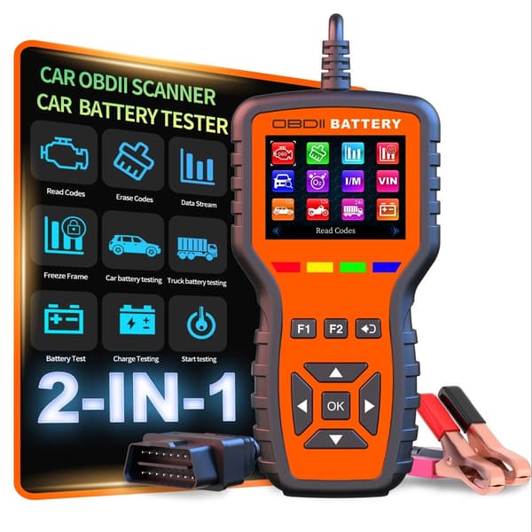 2-i-1-fejlkodelæser: OBD2-scanner og batteritester – 40.000 fejlkoder – Motordiagnostik