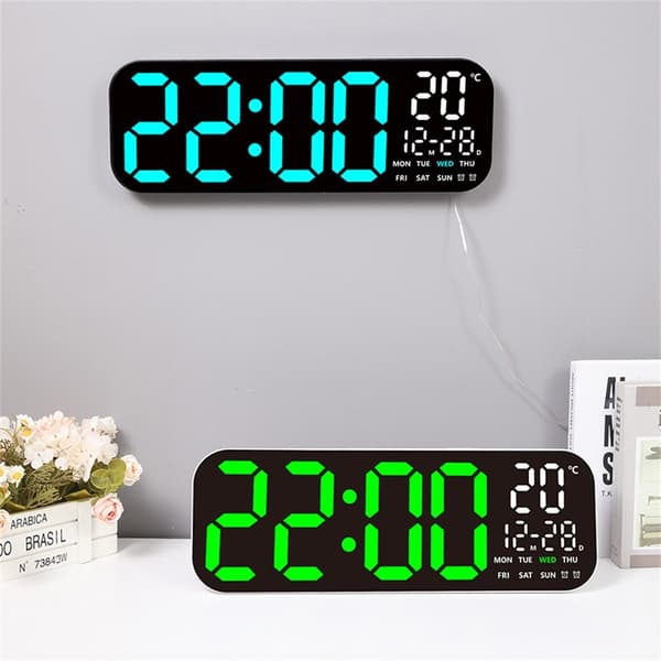 Stor LED-klocka 19,5" Väggklocka multifunktion kalender termometer fjärrkontroll