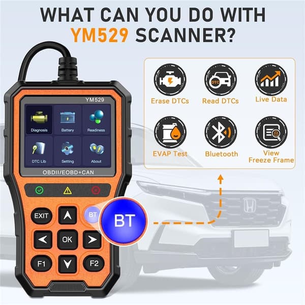 OBD2-diagnoseskanner for bil med Bluetooth, sanntidsdata og batteritester