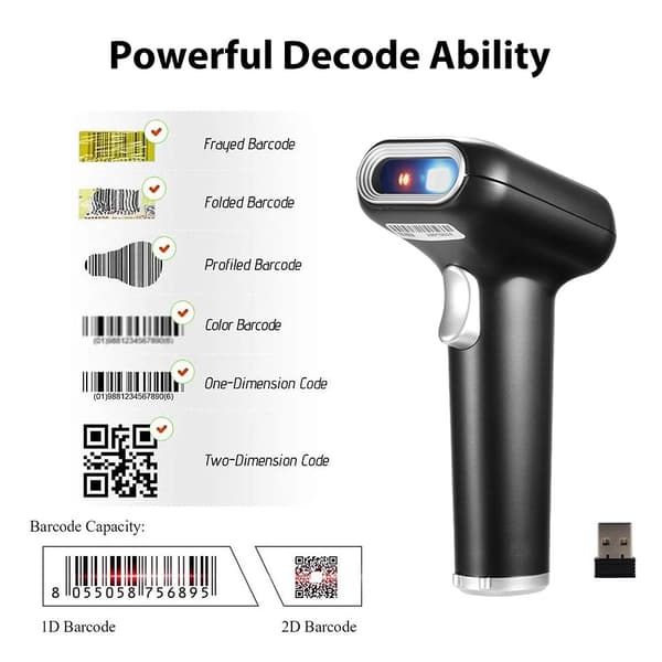 Scanner Handscanner Bar Code Scanner 2.4G trådlös streckkodsläsare handhållen