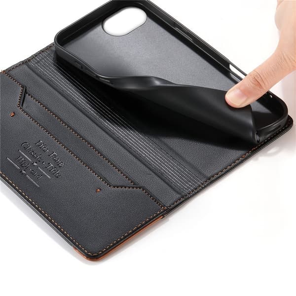 DIERFENG Til iPhone 17e / 16e Pungcover RFID Beskyttelse Stander - Sort
