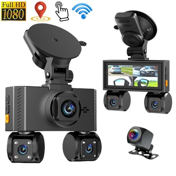 Bilkamera WiFi 4-kanals 2K nattsyn Firelinse bil-DVR GPS-modul Step-down-kabel