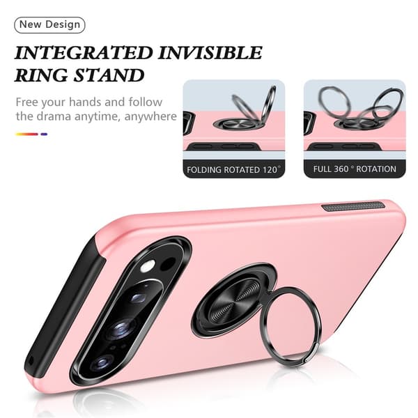 Til Pixel 10 Pro / Pixel 10 Deksel Hybriddeksel med Finger Ring - Rosa