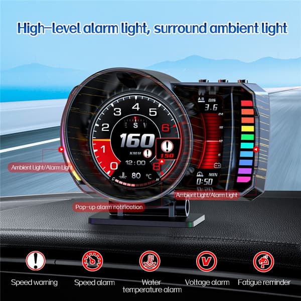 Speedometer-HUD (Head-Up Display), OBD2- og GPS-system, RGB-belysning