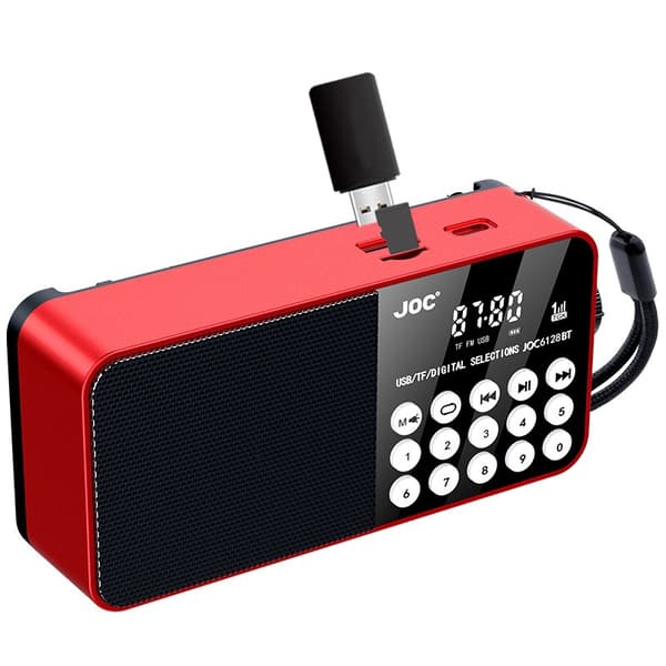6128BT digitalradio med LED-display, nødlys, Bluetooth-understøttelse og TF-kortlæser.