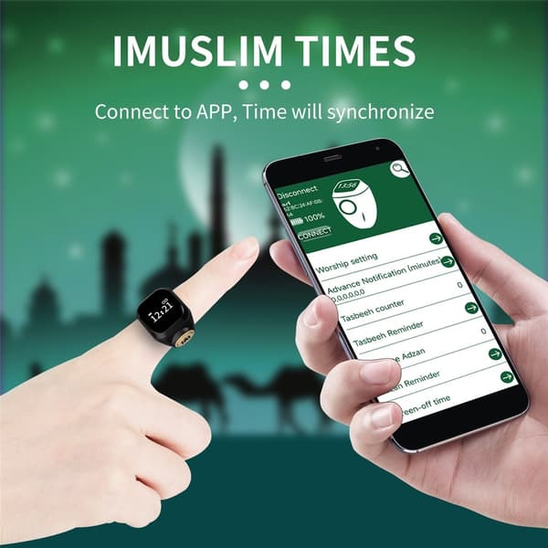 Smart Tasbih Zikr Ring digital räknare Bluetooth Azan-larm påminnelse bön 18mm