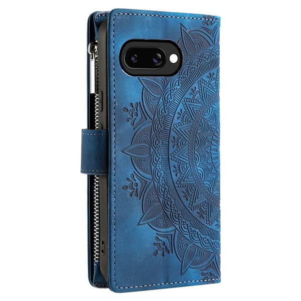 Til Google Pixel 10a Lommebokdeksel PU lær Mandala Blomstermønster- Blå