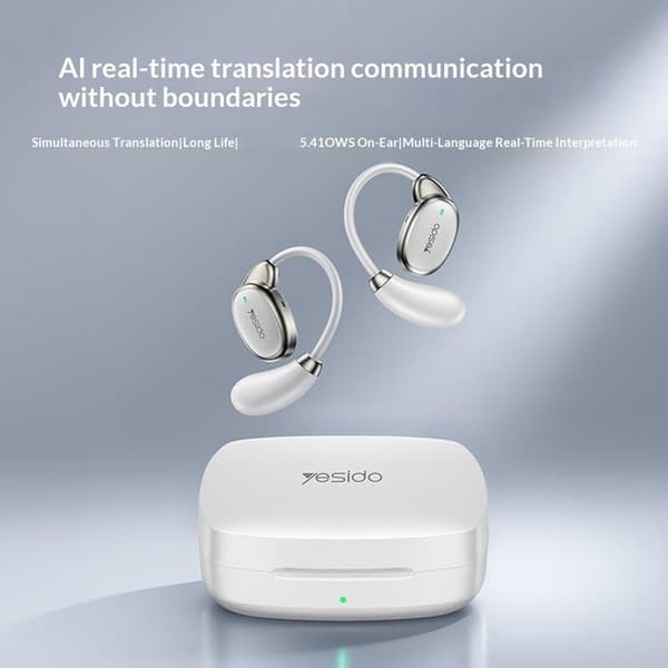 YESIDO Oversettelsesheadset – Bluetooth AI-oversettelse (Open-Ear) – Hvitt