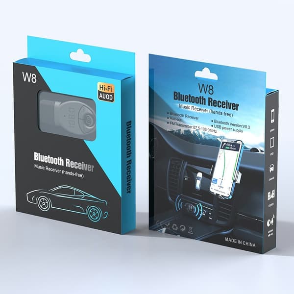W8 Bilstereoadapter Bluetooth-kompatibel mottaker FM-sender med teleskopkabel
