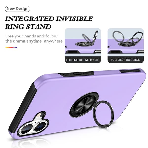 Til iPhone 17 Finger Ring Kickstand Hybrid Taske