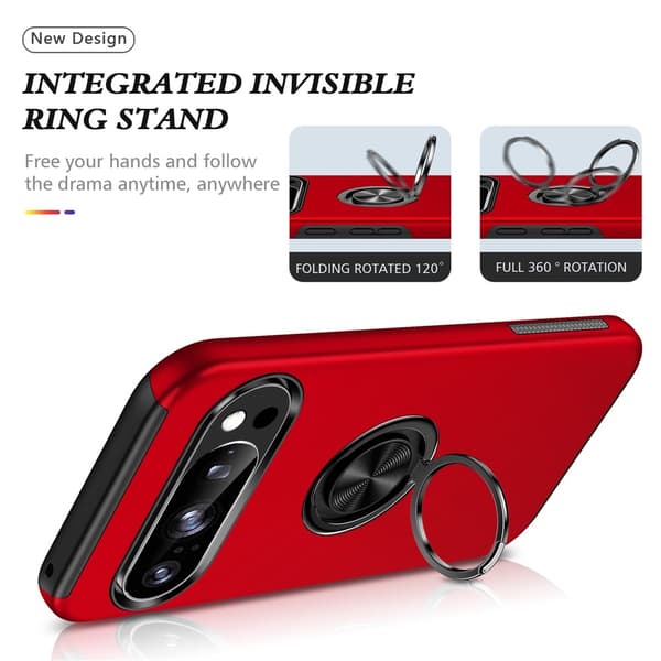 Til Pixel 10 Pro / Pixel 10 Deksel Hybriddeksel med Finger Ring - Rød
