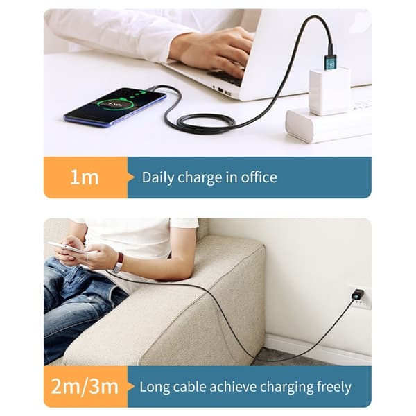 KUULAA 1m 3A magnetisk kabel USB-C / iP (5-14) / Micro USB 3-i-1 lading + data
