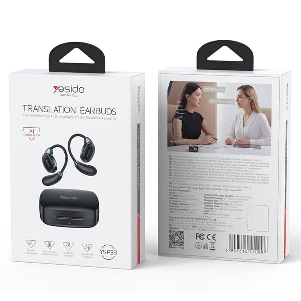 YESIDO Oversettelsesheadset – Bluetooth AI-oversettelse (Open-Ear) – Svart