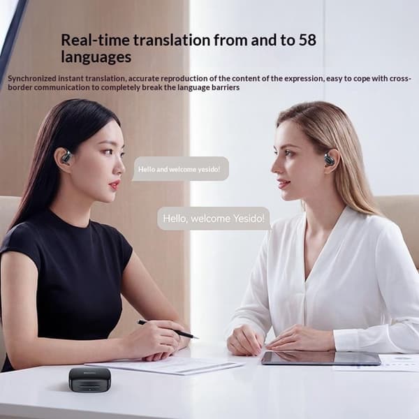 YESIDO-oversættelsesheadset – Bluetooth AI-oversættelse, Open-Ear – Hvidt