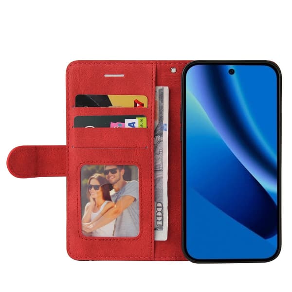 För Google Pixel 10a Plånboksfodral med Stativ Tvåfärgad Design - Röd