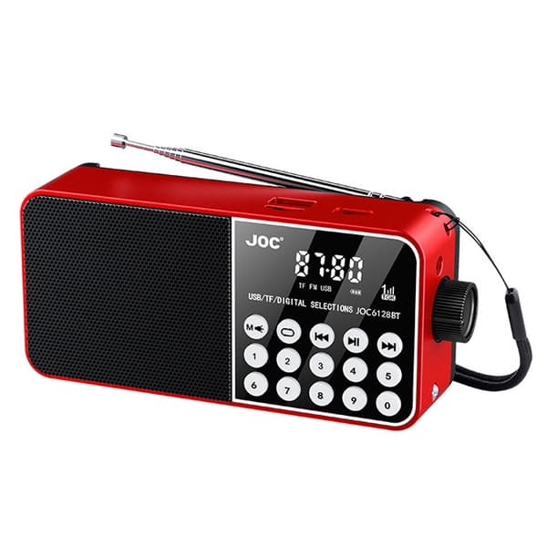 6128BT digitalradio med LED-display, nødlys, Bluetooth-understøttelse og TF-kortlæser.