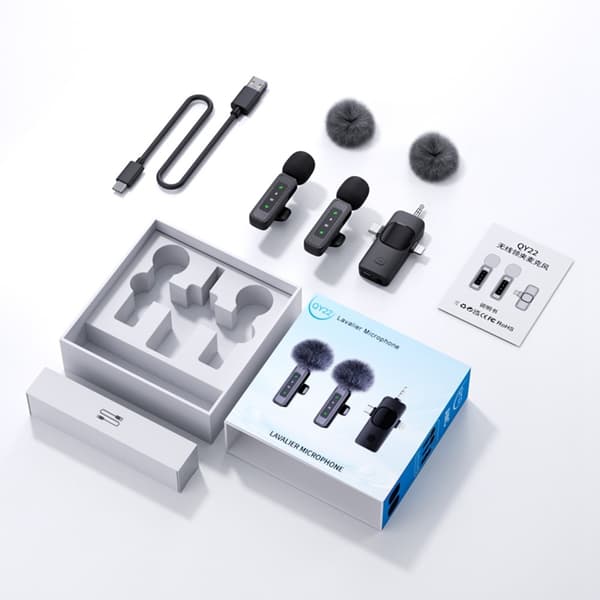 Lavalier-mikrofon (USB-C/Lightning/3,5 mm TRS) – 2 mikrofoner, 1 modtager