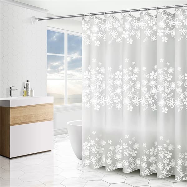 Dusjforheng 180 x 200 cm, vanntett og muggresistent – ​​Hvit blomst