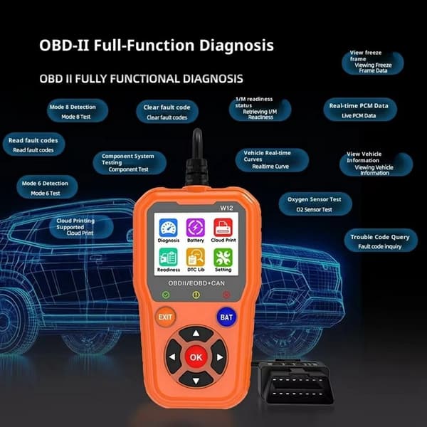 OBD2/EOBD+CAN-feilkodeleser – Diagnose og batteritest – Over 35 000 feilkoder (DTC)