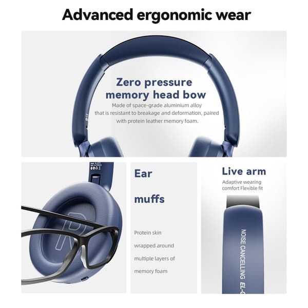 Trådløse PC Gaming Headset Støjreducerende Over-Ear Bluetooth Hovedtelefoner - Blå