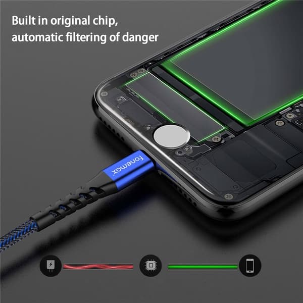 FONEMAX MFi-sertifisert 2m USB til Lightning-datakabel 3A hurtiglading