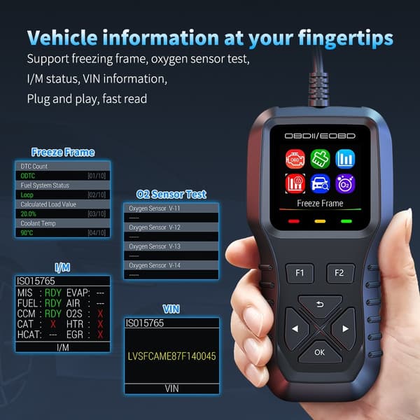 OBD2-fejlkodelæser / Diagnosescanner – Læs og slet fejlkoder, datastrøm i realtid