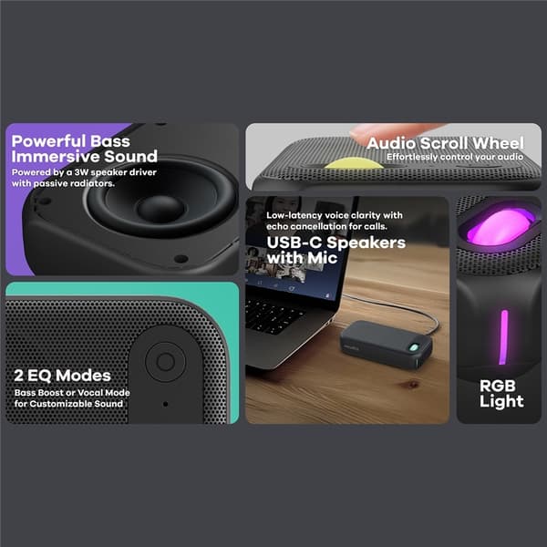 Konferencehøjttaler RGB-lys USB-C kablet computerhøjttaler med mikrofon