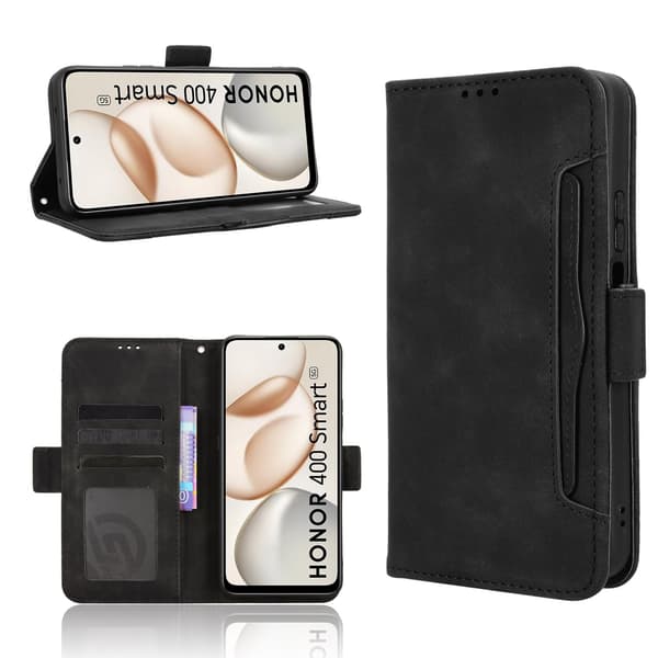 Til Honor 400 Smart 5G Case Pung Etui Shell Telefon Case Ekstra kort - Sort