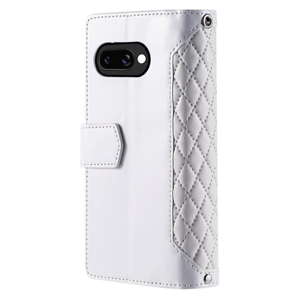 För Google Pixel 10a Plånboksfodral PU-läder Diamantmönster med Handledsrem - Vit