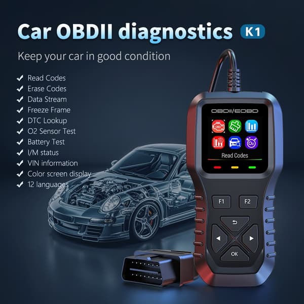 OBD2-fejlkodelæser / Diagnosescanner – Læs og slet fejlkoder, datastrøm i realtid