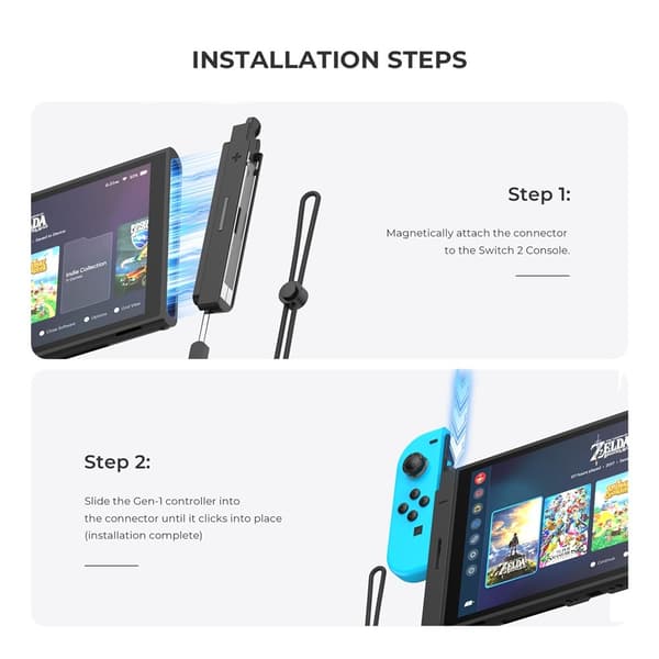 Joy-Con-adapter kompatibel med Nintendo Switch 1-kontroller til Switch 2