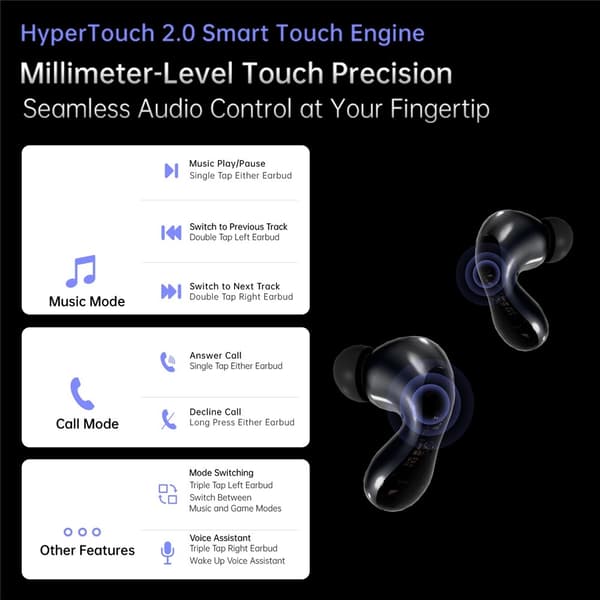 Pulsar Bluetooth-headset dynamiske driver-øretelefoner med 4 mikrofoner – Mørkegrå
