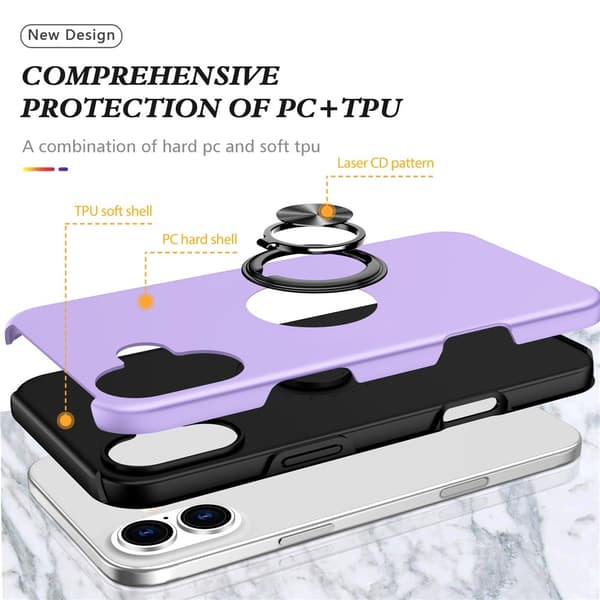 Til iPhone 17 Finger Ring Kickstand Hybrid Taske