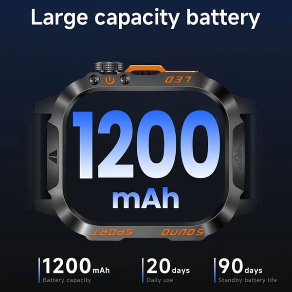 Älykello Älykello IPS 1200mAh akku IP68 vedenpitävä taskulamppu Bluetooth
