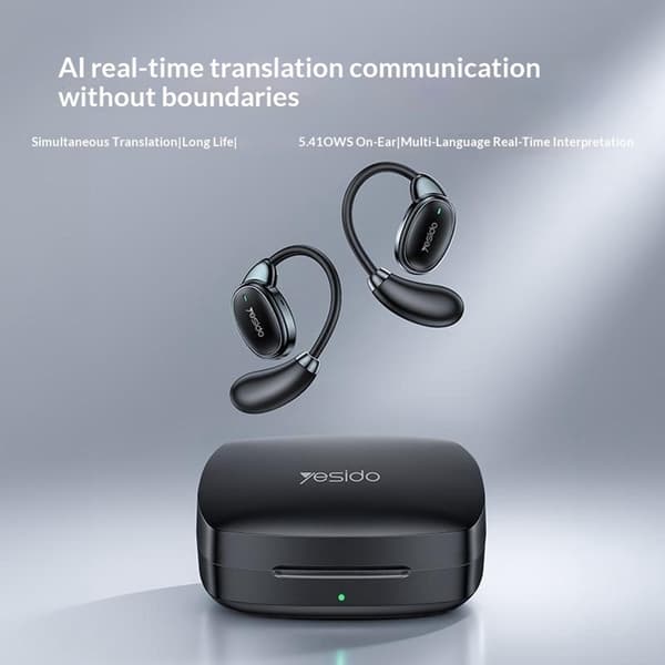 YESIDO-oversættelsesheadset – Bluetooth AI-oversættelse, Open-Ear – Sort