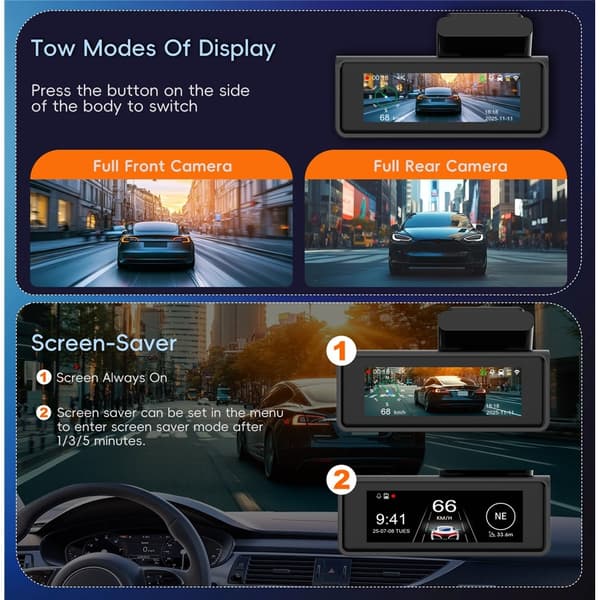 Dobbelt 4K Dash Cam-kamera HDR Nattsyn ADAS GPS Parkeringsovervåking DVR