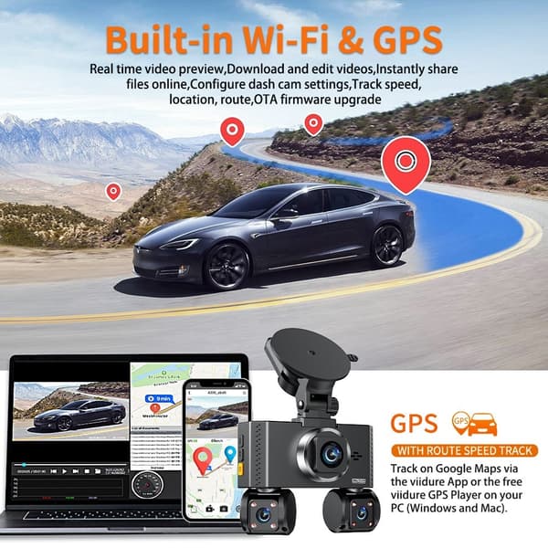 Bilkamera WiFi 4-kanals 2K nattsyn Firelinse bil-DVR GPS-modul Step-down-kabel