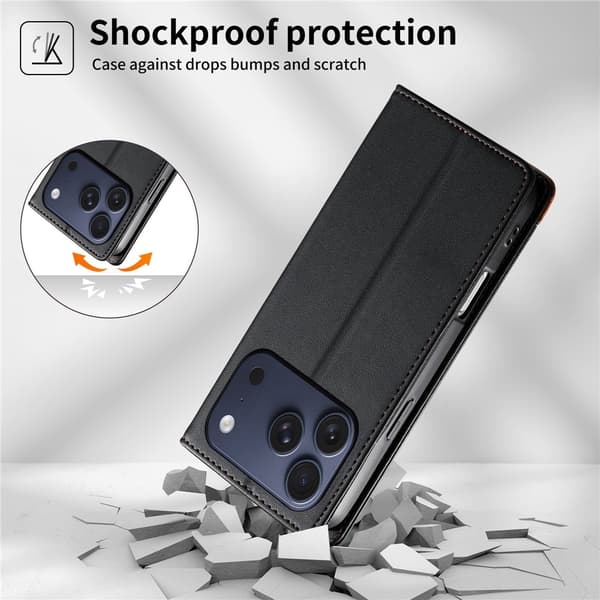 DIERFENG Til iPhone 17 Pro Max Pungcover RFID Beskyttelse Stander - Sort
