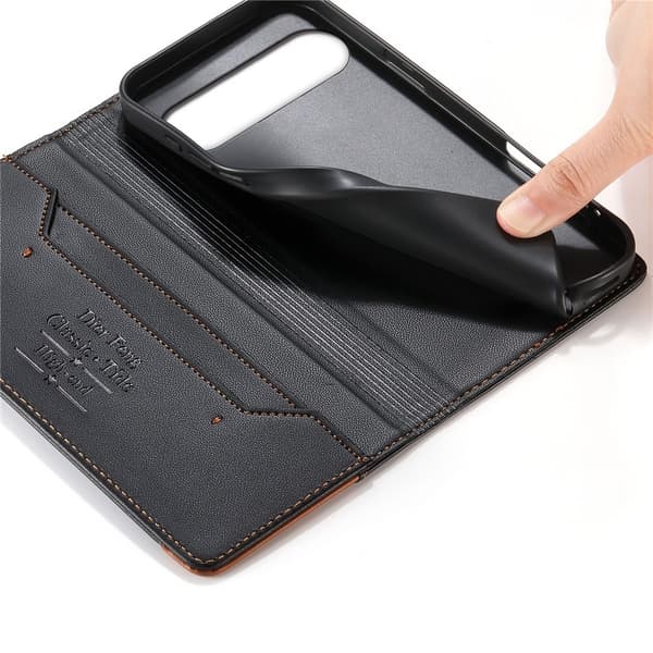 DIERFENG Til Google Pixel 10 Pro XL Pungcover RFID Beskyttelse Stander - Sort