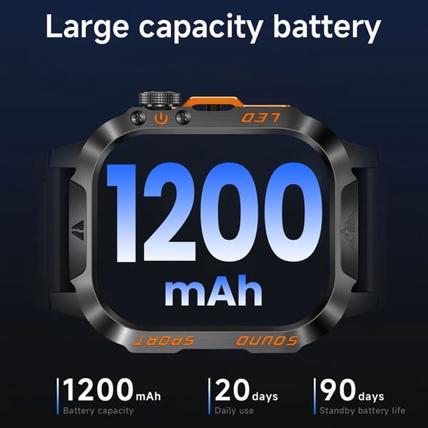 Smartklokke IPS 1200 mAh IP68 Vanntett Lommelykt Bluetooth Samtalehelsemonitor