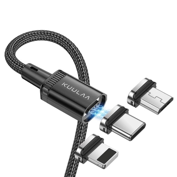 KUULAA 2m 3A magnetisk kabel USB-C / iP (5-14) / Micro USB 3-i-1 lading + data