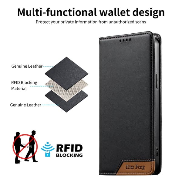 DIERFENG Til Google Pixel 10a Pungcover RFID Beskyttelse Stander - Sort