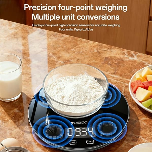 YESIDO Köksvåg Digital Våg Precisionsvåg LCD-Display Stöder 1-5000g Kapacitet