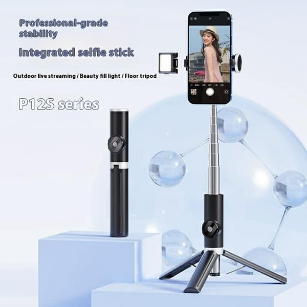 Bluetooth Fjärrkontroll Selfiepinne Smartphone Bärbart Utdragbart Stativ Light