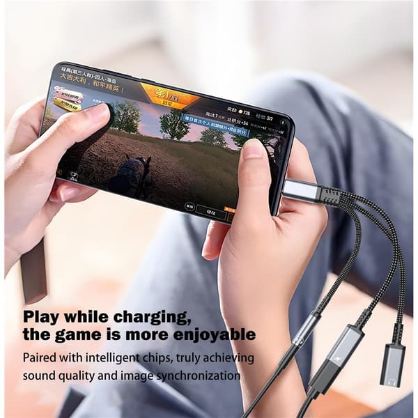 Aux-adapter 60 W USB-C til 3,5 mm + USB-C hodetelefoner + USB-C PD-lading